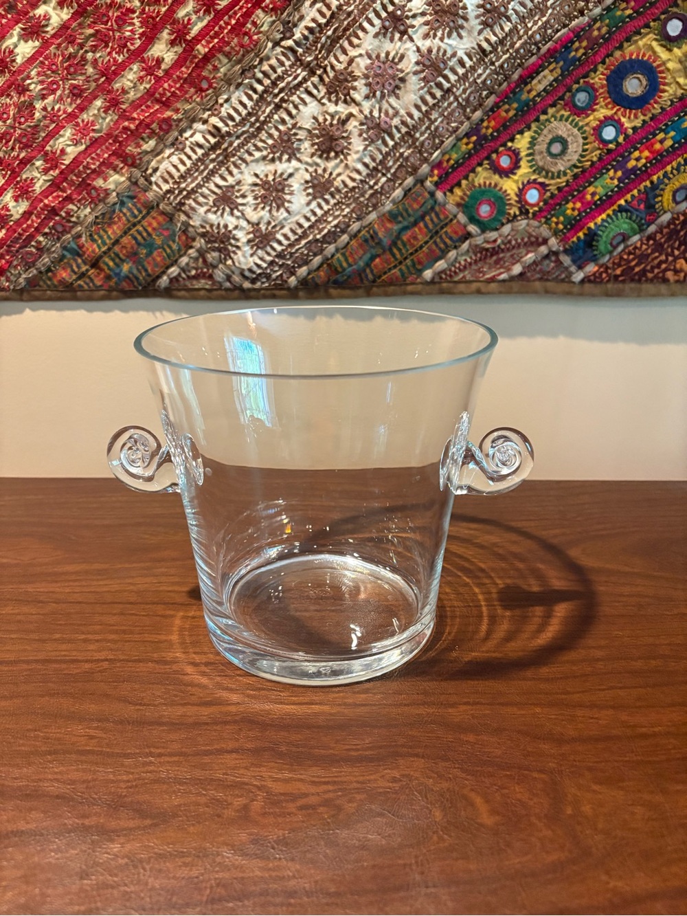 Tiffany & Co. Clear Glass Ice Bucket with Twisted Loop Handles